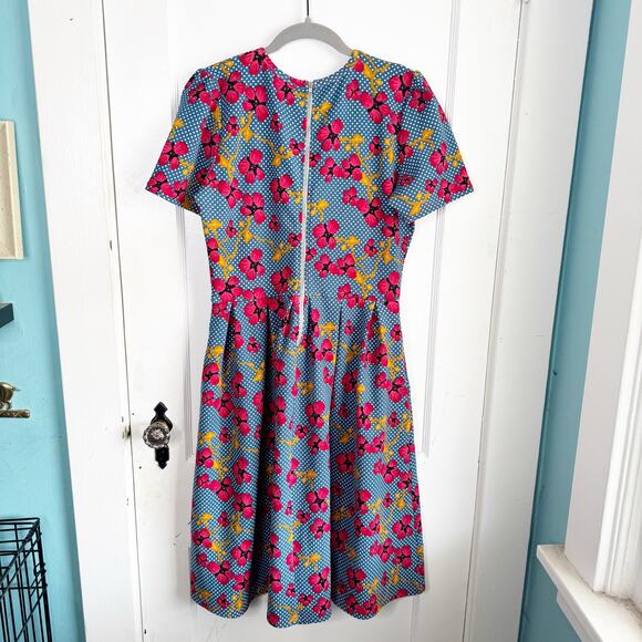 LuLaRoe Colorful Floral Amelia Dress Blue Pink Orange White A-Line Pockets Large - Picture 12 of 14